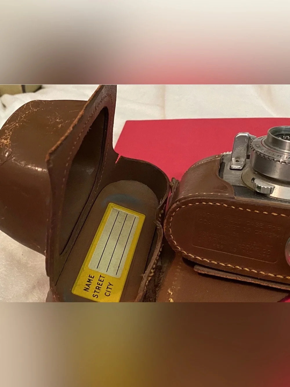 Vintage Kodak Signet 35 Camera with Brown Leather Case and Silver Metal Body